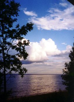 Fluffy clouds over Lake Michigan